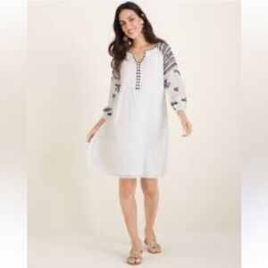 Chico's Cream Black Embroidered Dress Large